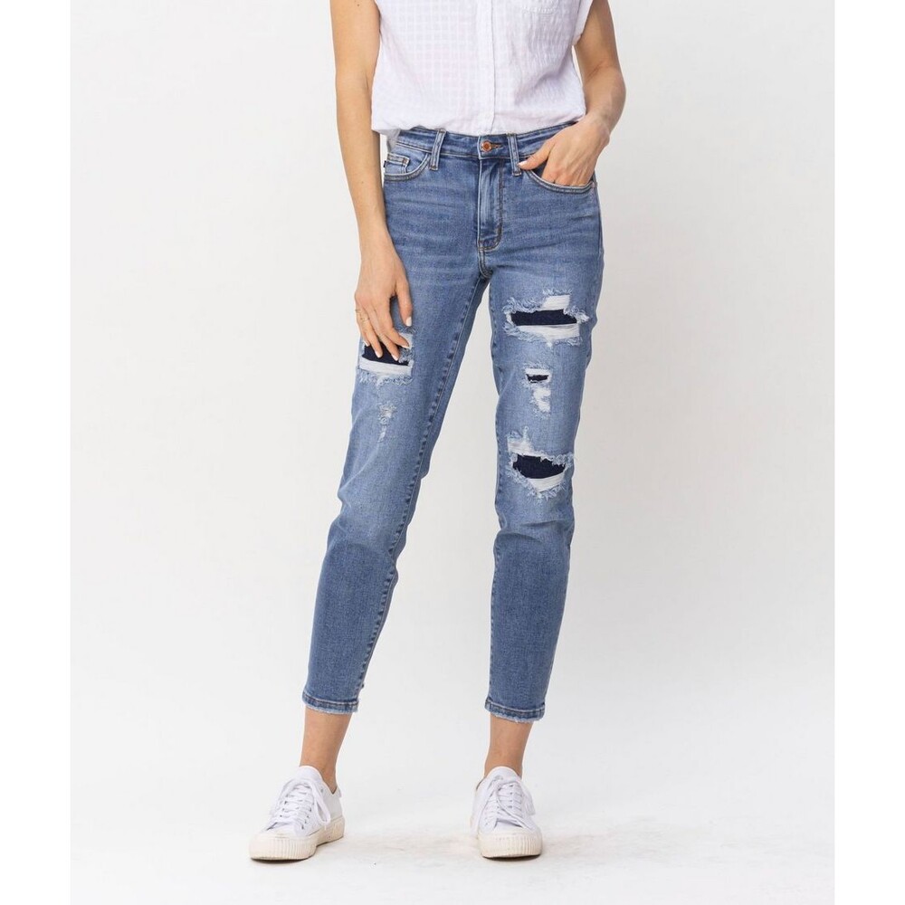 Judy Blue 82525 Midrise Destroyed Patched Relaxed Fit Size 0